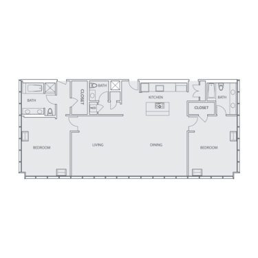 Rendering of the Loft D floor plan with 2 bedroom[s] and 2.5 bathroom[s] at Sunset Vine Tower
