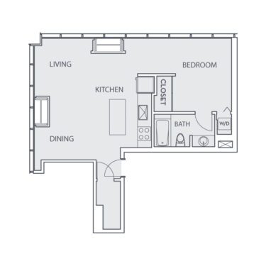Rendering of the Loft B floor plan with 1 bedroom[s] and 1 bathroom[s] at Sunset Vine Tower
