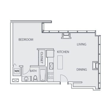 Rendering of the Loft A floor plan with 1 bedroom[s] and 1 bathroom[s] at Sunset Vine Tower