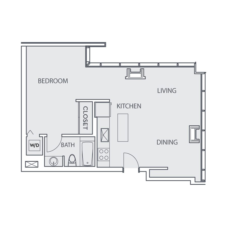 Rendering of the Loft A floor plan with 1 bedroom[s] and 1 bathroom[s] at Sunset Vine Tower