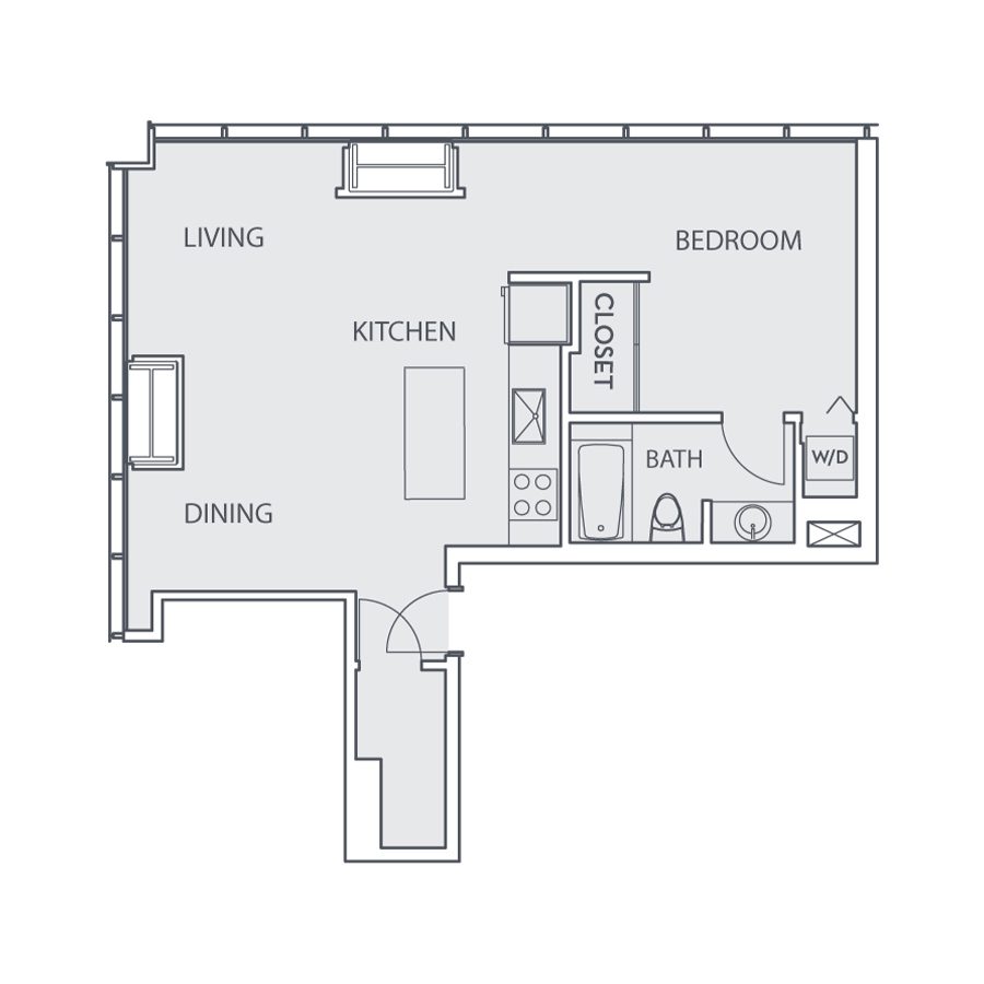 Rendering of the Loft B floor plan with 1 bedroom[s] and 1 bathroom[s] at Sunset Vine Tower