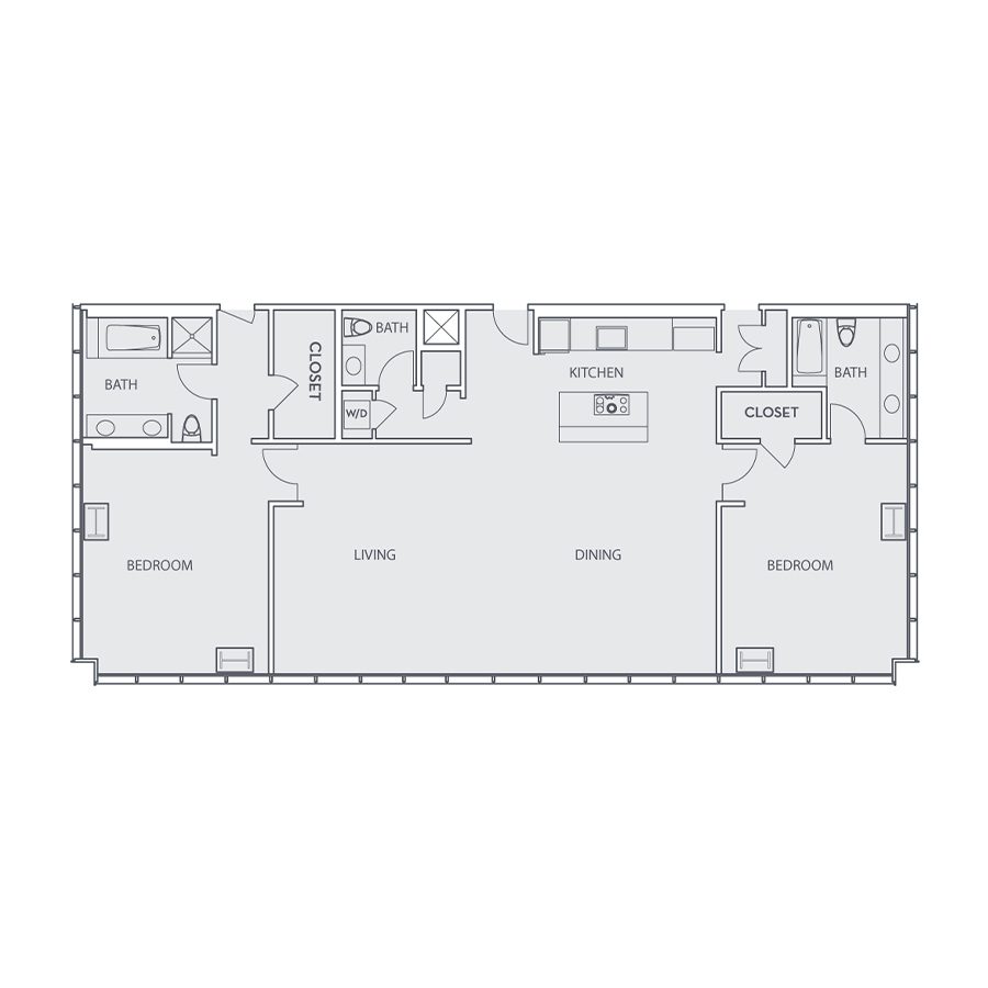 Rendering of the Loft D floor plan with 2 bedroom[s] and 2.5 bathroom[s] at Sunset Vine Tower